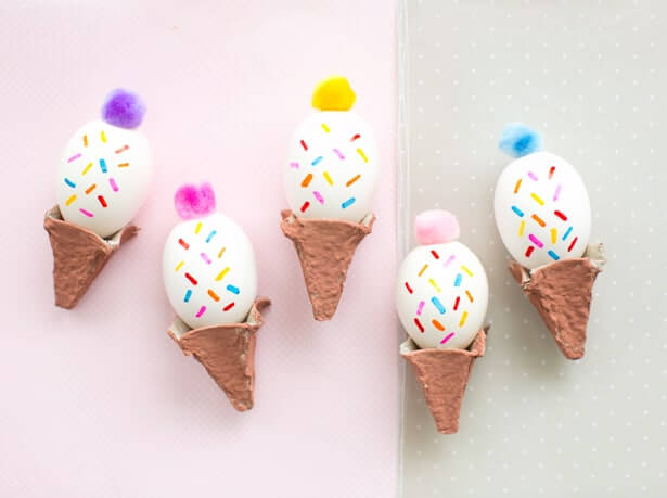 Easter eggs decorated to look like ice cream cones
