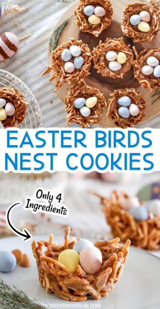 2 photo vertical collage of Easter bird nest cookies