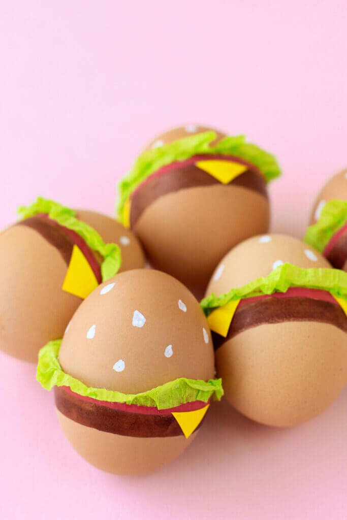 eggs decorated to look like hamburgers