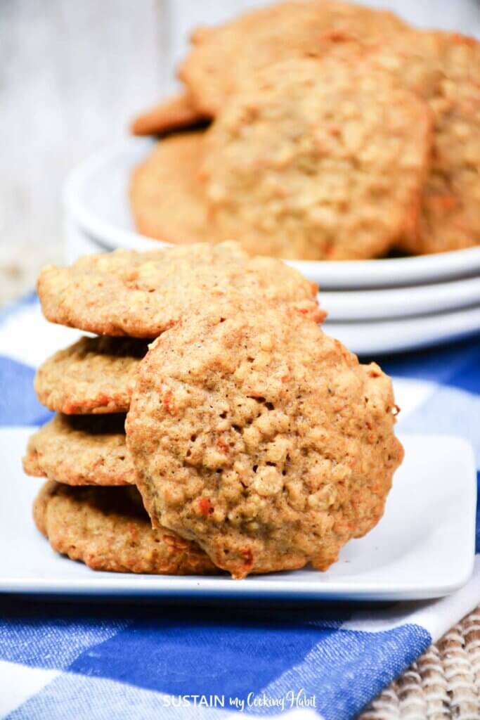 homemade carrot cookies stacked on plate