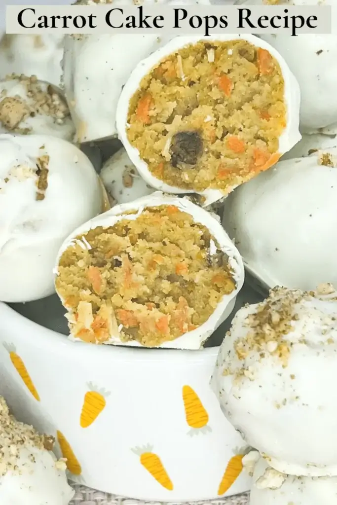 white chocolate coated carrot cake pops