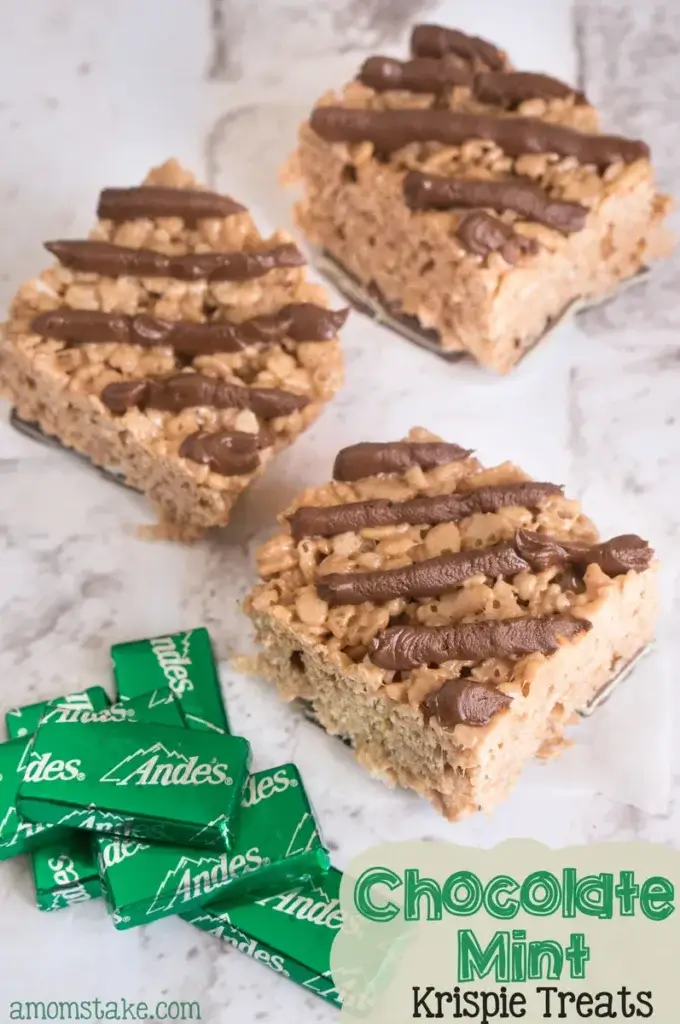 Krispie treats made with Andes mint chocolate