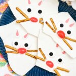 white chocolate bark decorated with candy to look like Easter bunny faces