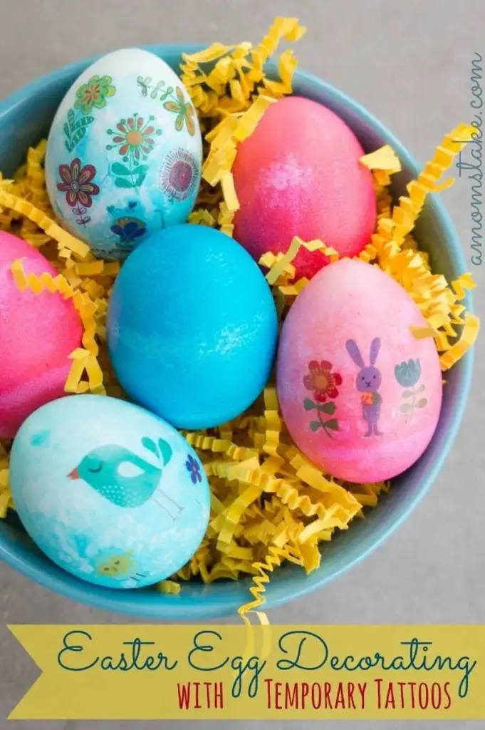 eggs decorated with Easter themed temporary tattoos