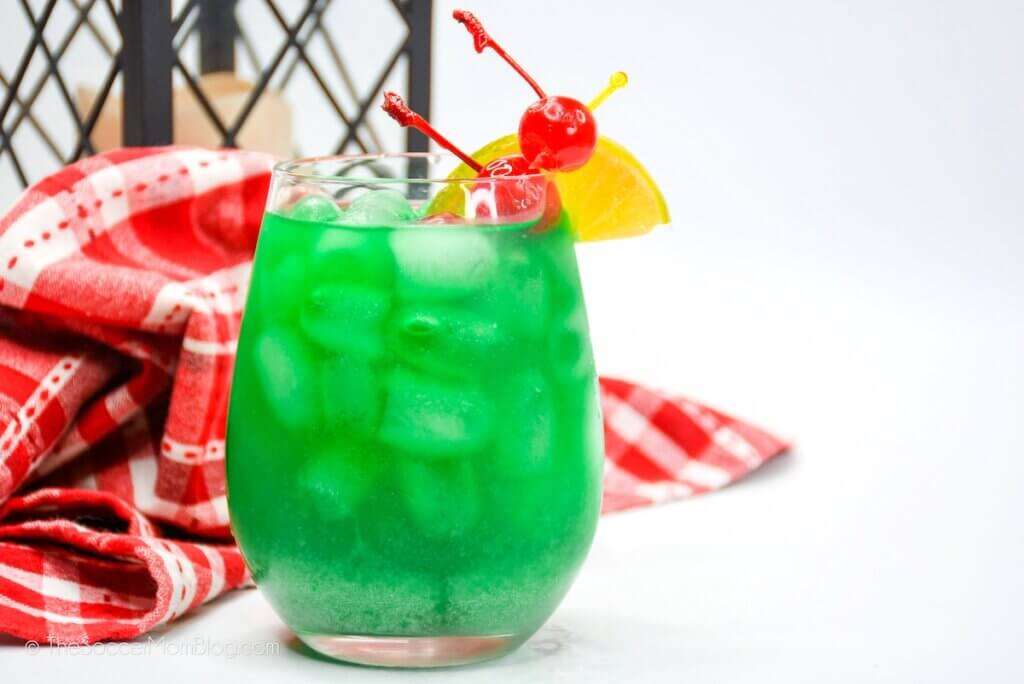 bright green cocktail, called the Welsh Dragon