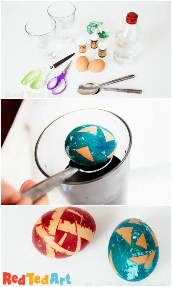 dyed eggs with geometric shapes
