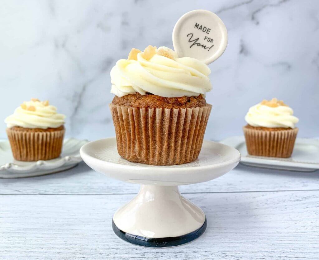 ginger carrot cupcakes with a sweet message on top