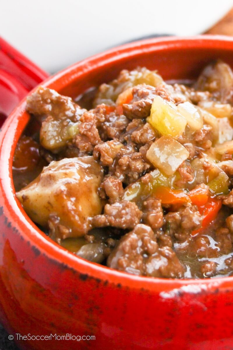 close up of Irish beef stew in bowl