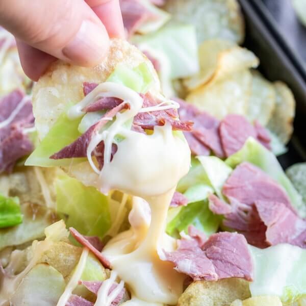 potato chip nachos with corned beef and cheese