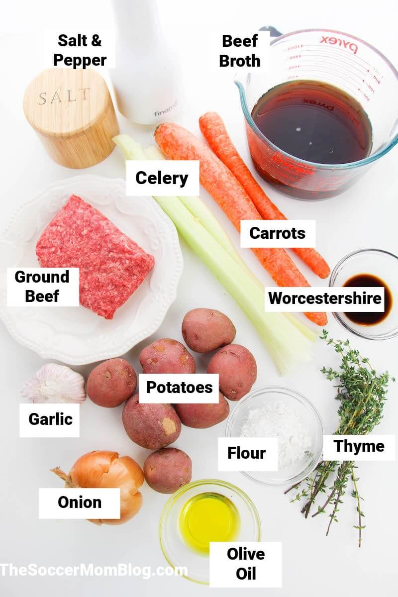 Irish stew ingredients, with labels
