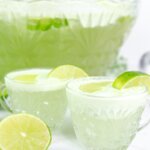 green lime sherbet punch in bowl and glasses