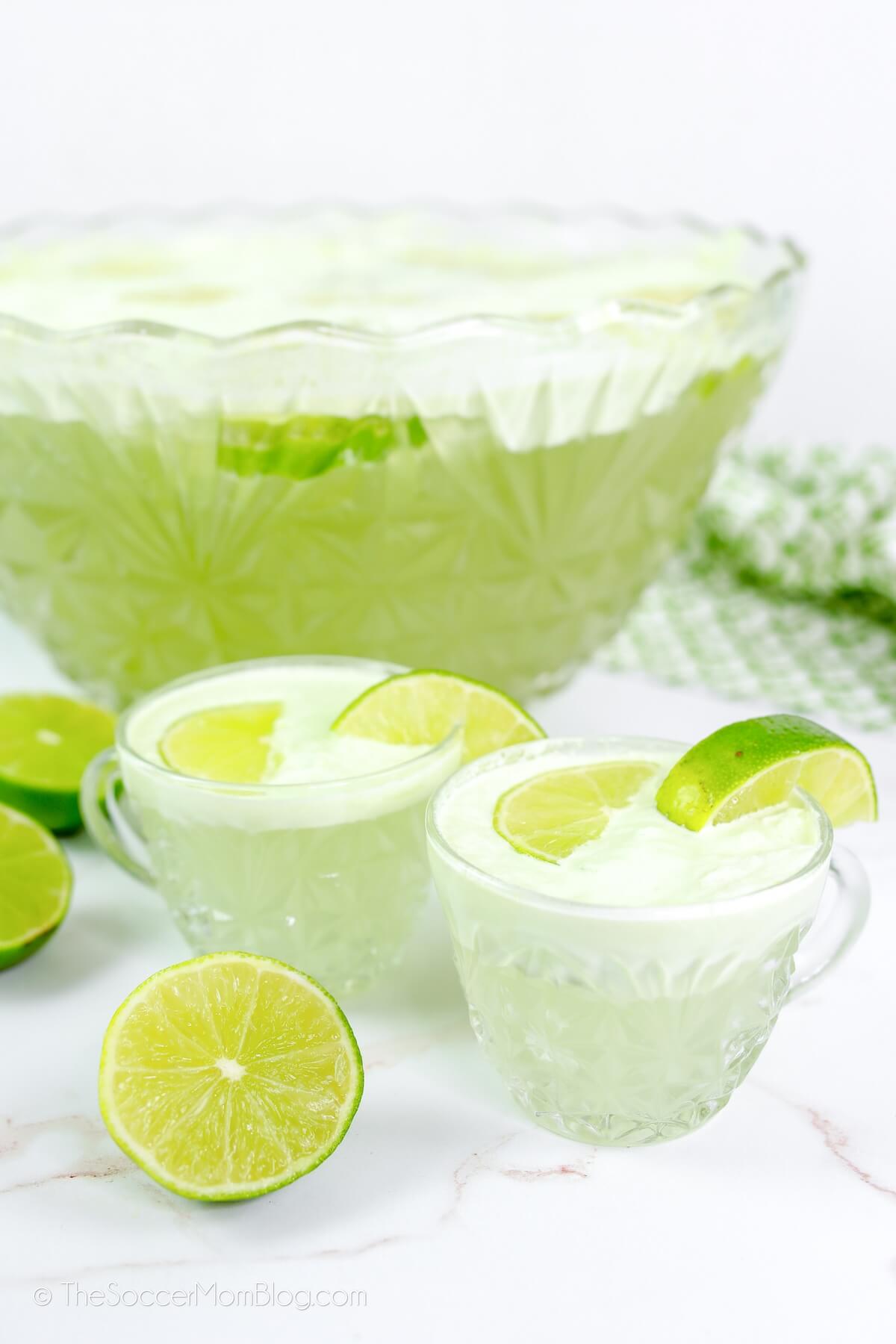 bowl of lime sherbet punch for St. Patrick's Day