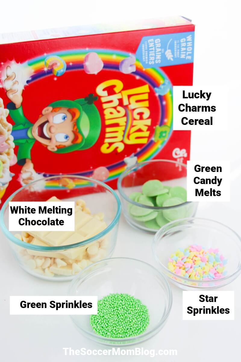 photo of ingredients needed to make Lucky Charms chocolate bark