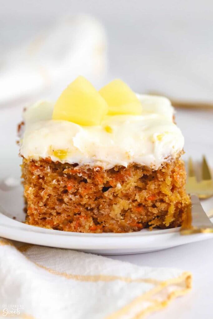 square of pineapple flavored carrot cake