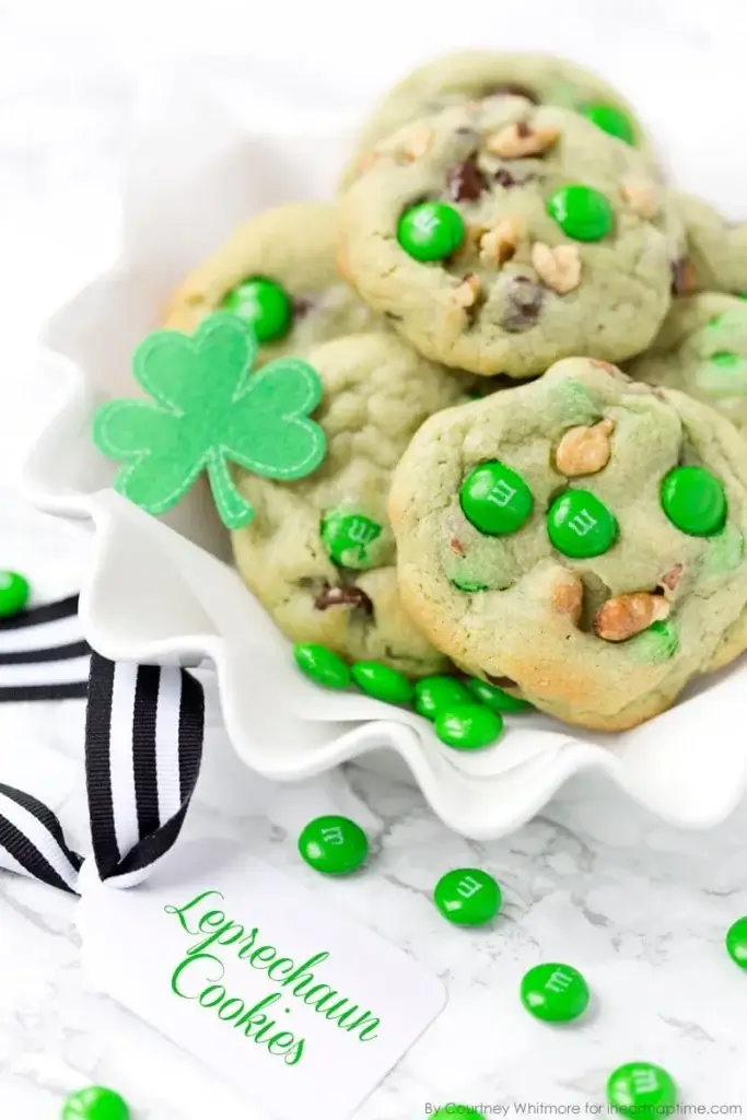 pistachio cookies with green M&Ms