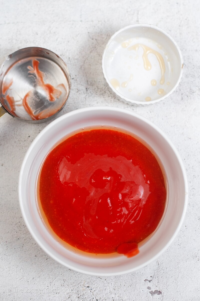 bowl of homemade sweet and sour sauce after mixing ingredients