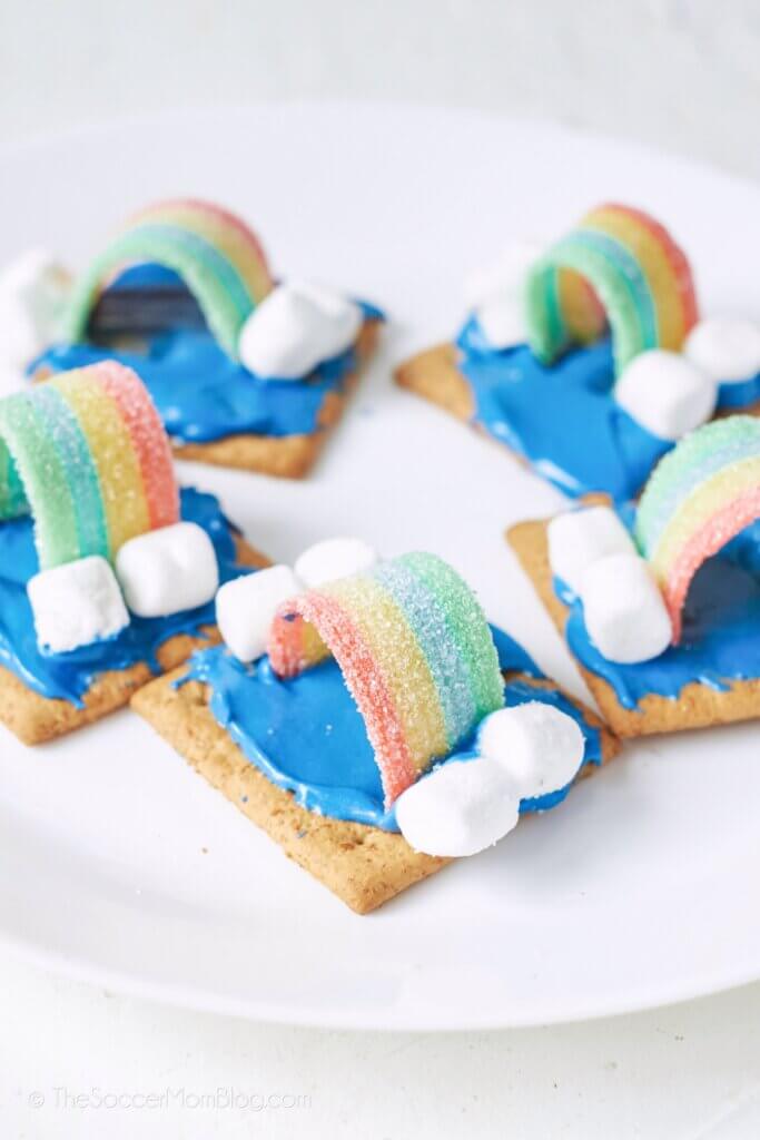 plate of rainbow frosted graham crackers