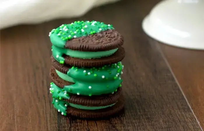 Oreos dipped in green chocolate