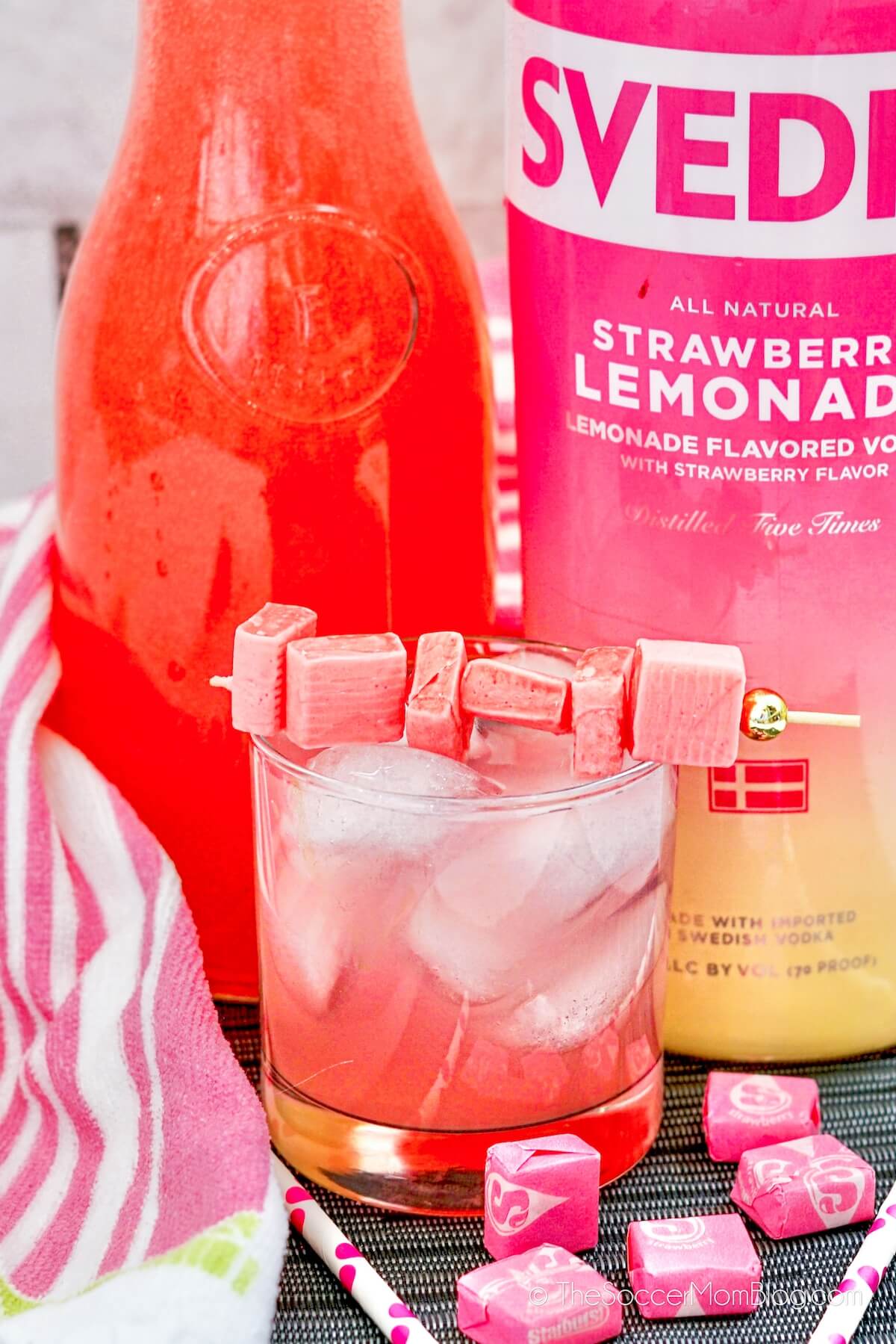 pink Starburst cocktail with candy