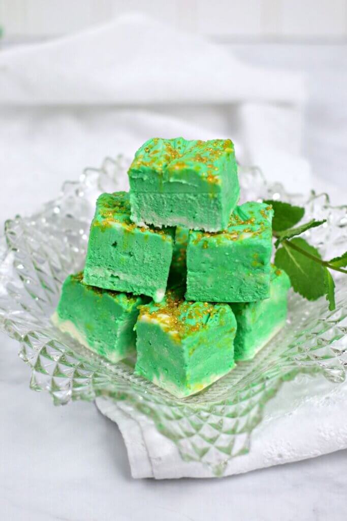 stack of mint green cheesecake fudge squares