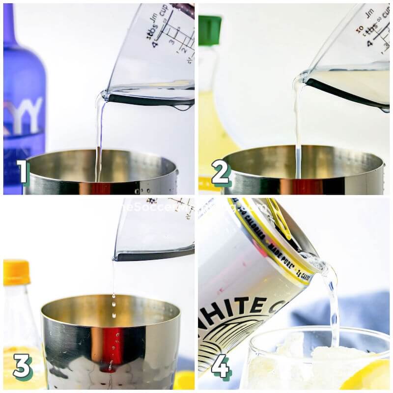 4 step photo collage to make vodka lemonade with White Claw
