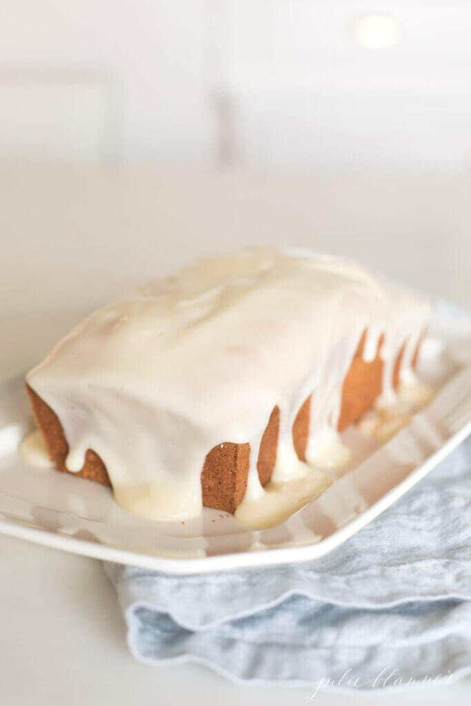 whole loaf of carrot cake bread with icing