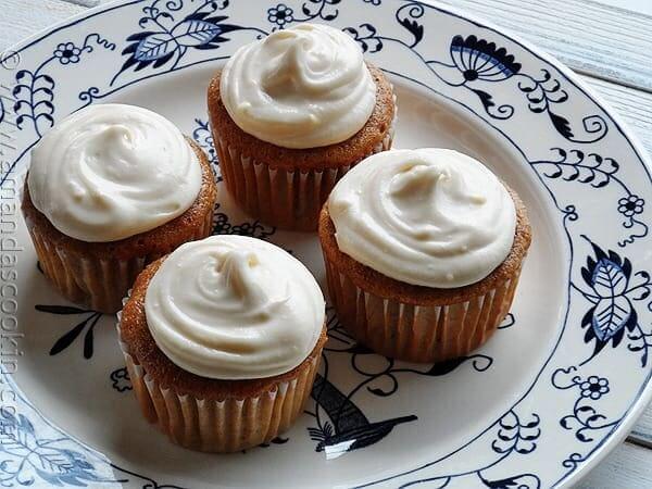 simple frosted carrot cupcakes on platter