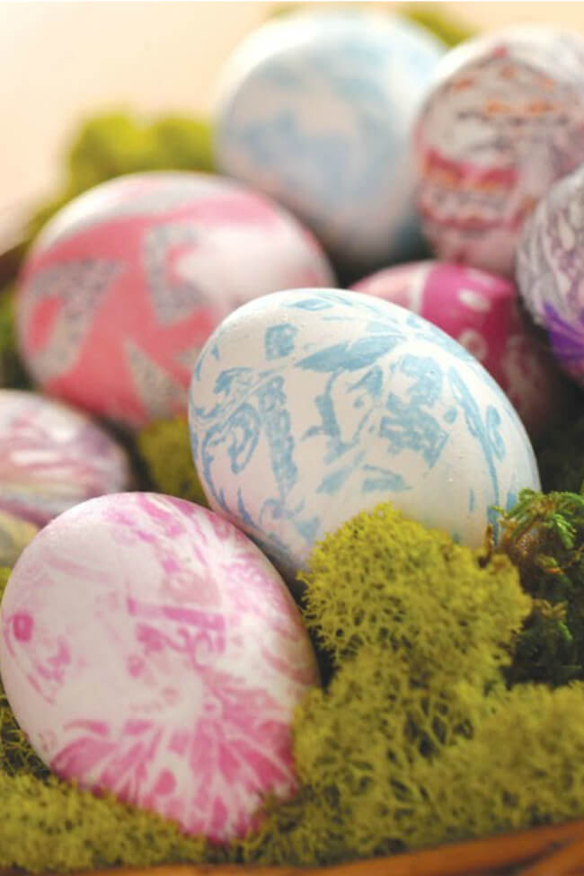 white eggs with pastel designs
