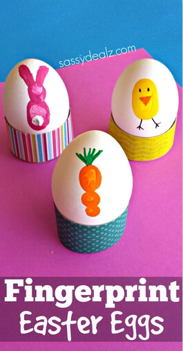 eggs with Easter themed fingerprint art