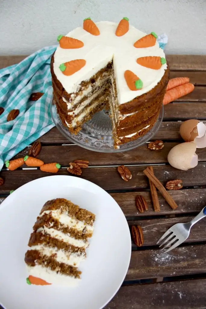 carrot cake with icing carrots on top