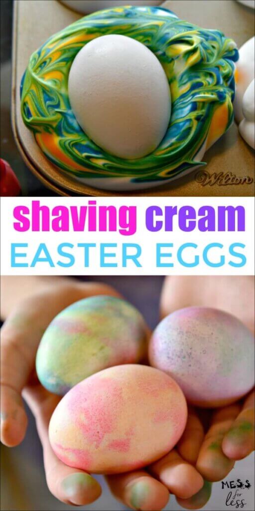 collage showing how to dye eggs with shaving cream