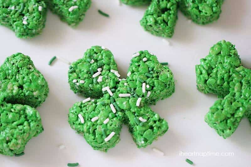 green rice krispie treats shaped like shamrocks