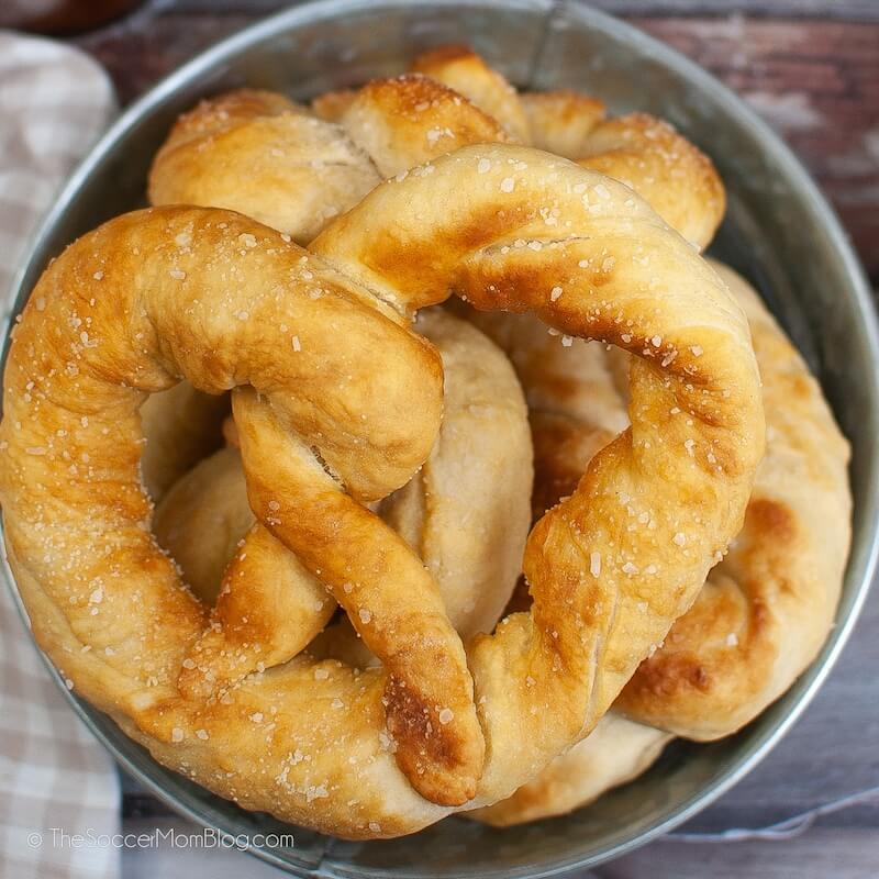 bowl of homemade air fryer pretzels