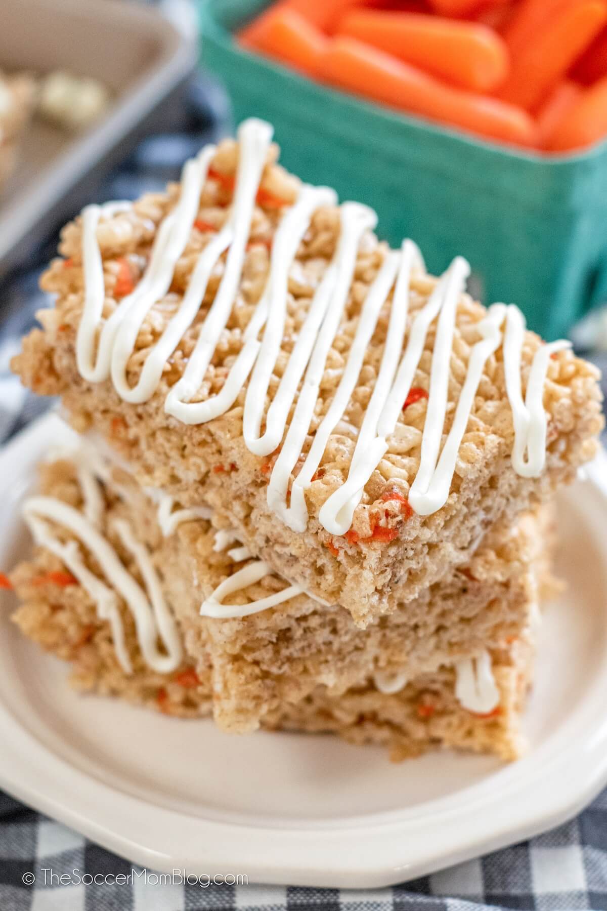 stack of 3 carrot cake rice krispies treats