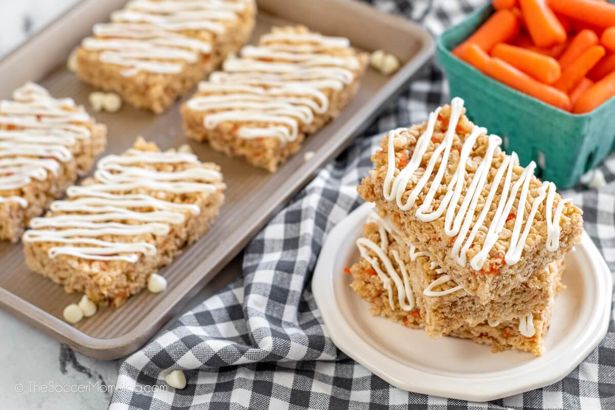 rice krispie treats made with carrots and cream cheese icing