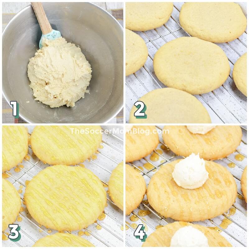 4-step photo collage showing how to make cornbread cookies