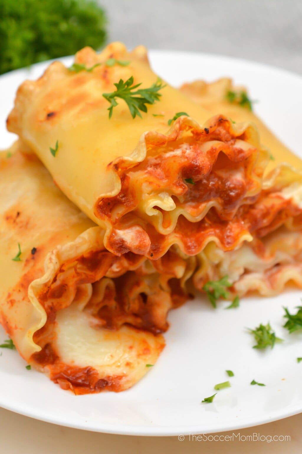 air fryer lasagna roll-ups ricotta filling marinara mozzarella individual portions Italian comfort food family-friendly