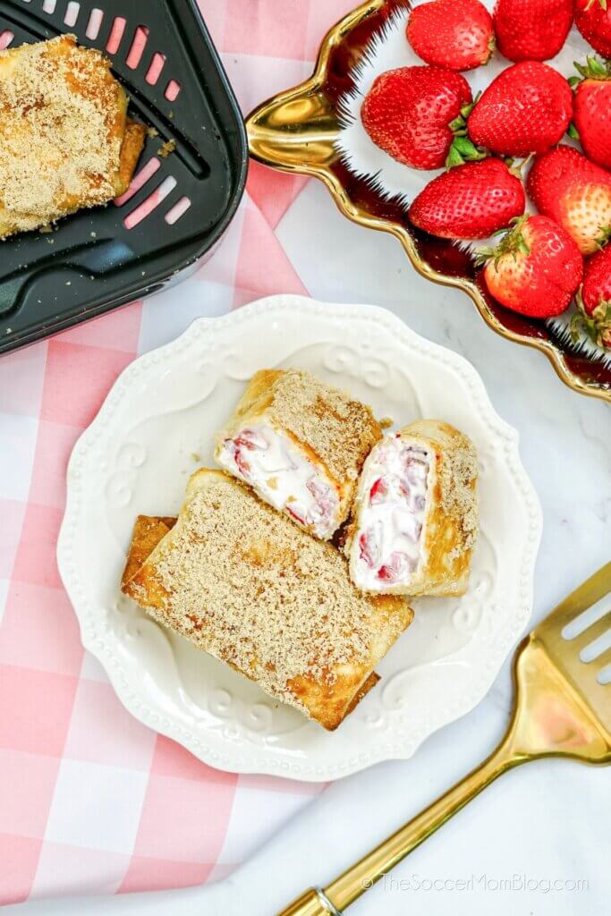 Fresh Air Fryer Strawberry Chimichangas on a decorated table