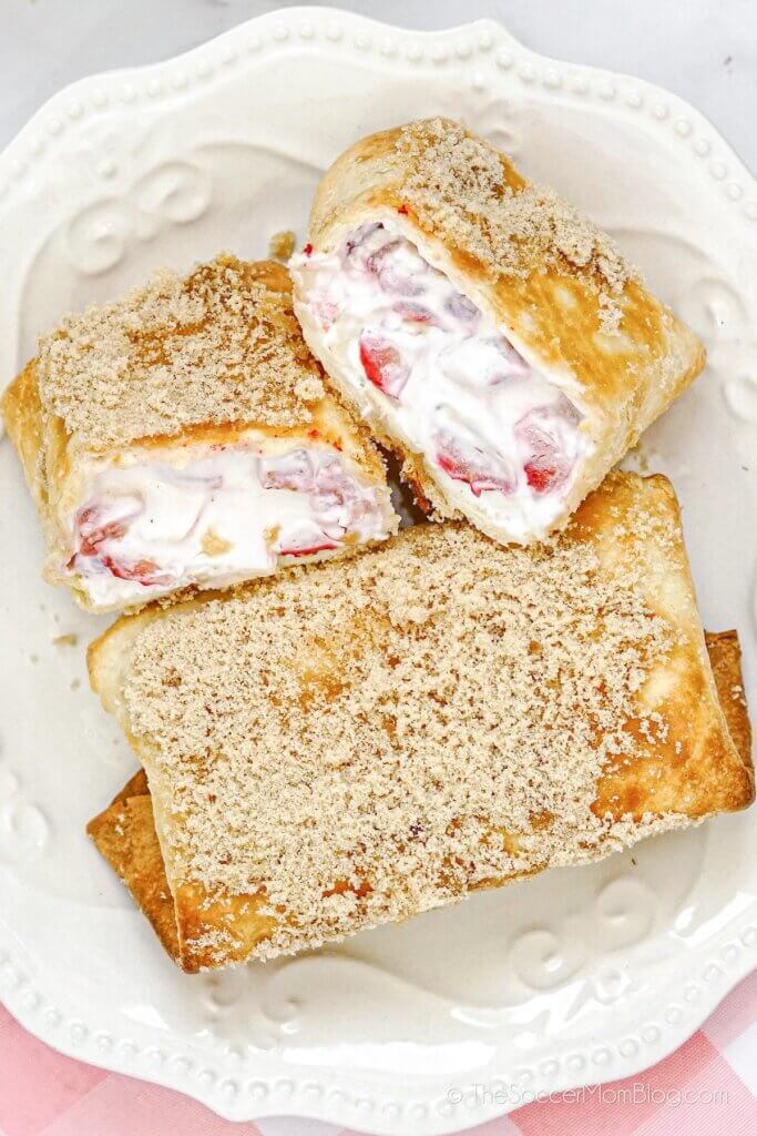 dessert chimichangas with strawberry cheesecake filling