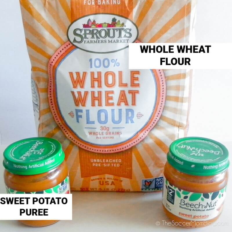 bag of whole wheat flour and two baby food jars