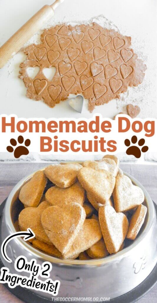 2 photo collage showing how to make homemade dog biscuits