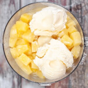 pineapple and ice cream in a food processor
