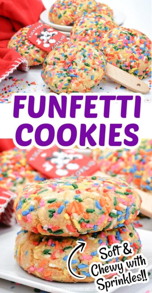 2 photo collage of homemade funfetti cookies