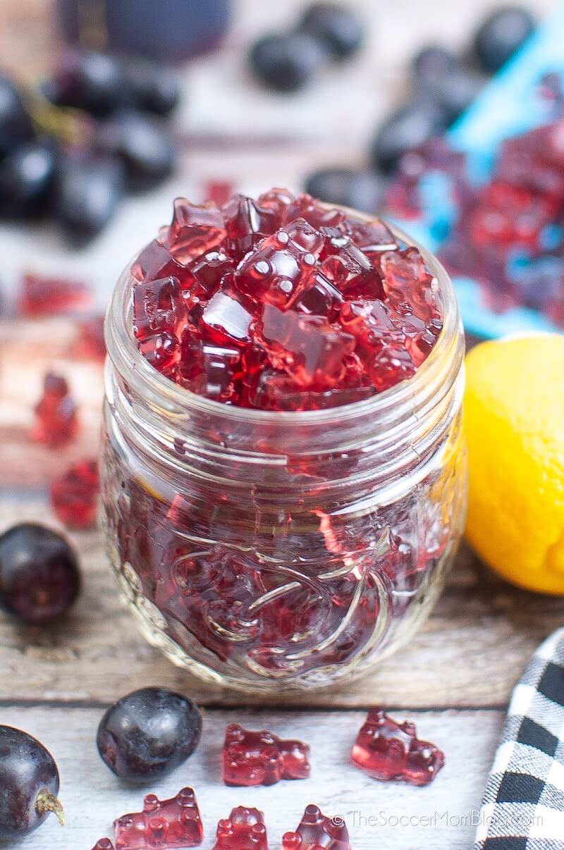 mason jar of homemade grape gummy bears