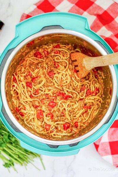 Instant Pot with taco spaghetti inside
