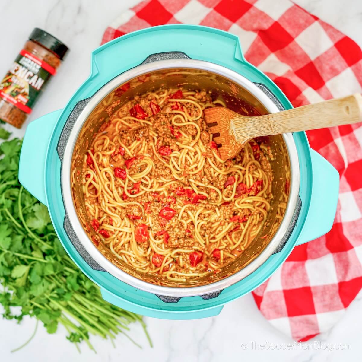 Instant Pot with taco spaghetti inside