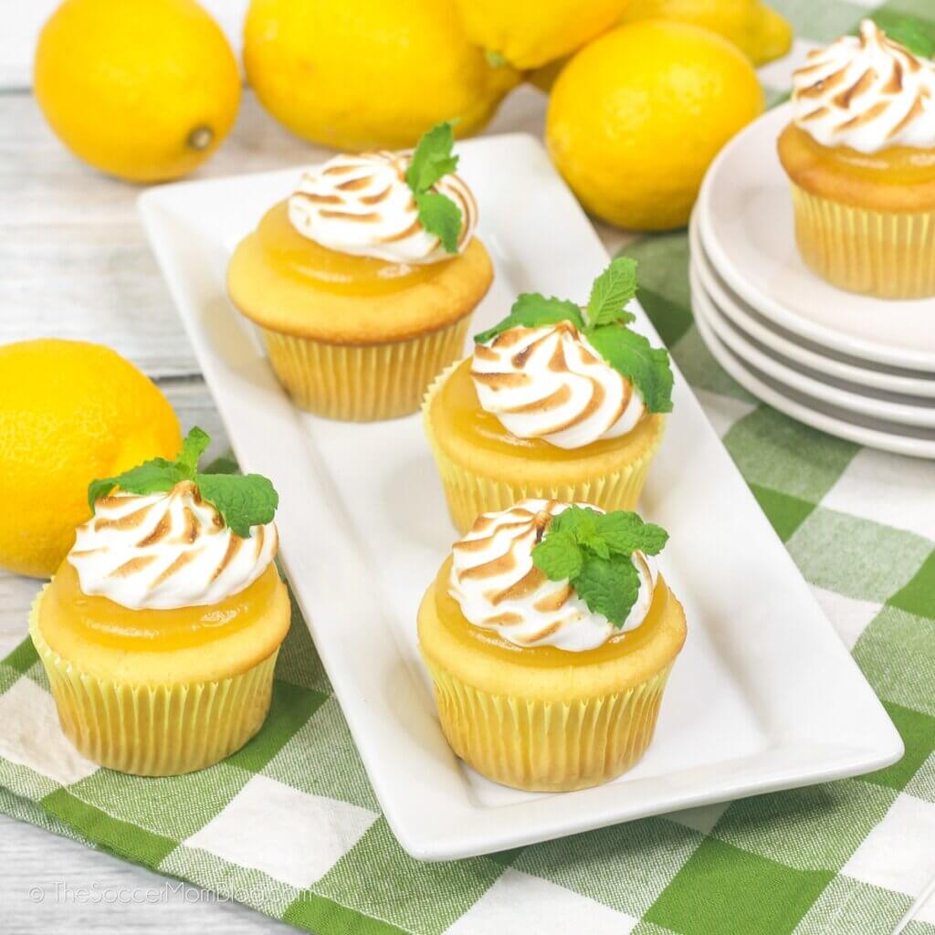 plate of lemon meringue cupcakes