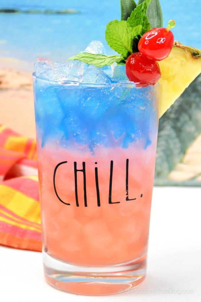 layered blue and pink tropical drink