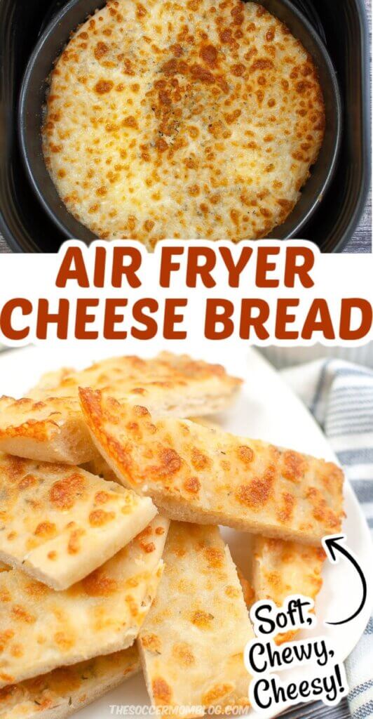 2 photo vertical collage showing how to make cheese breadsticks in an air fryer
