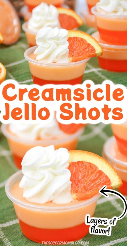 orange jello shots; text overlay "Creamsicle Jello Shots"